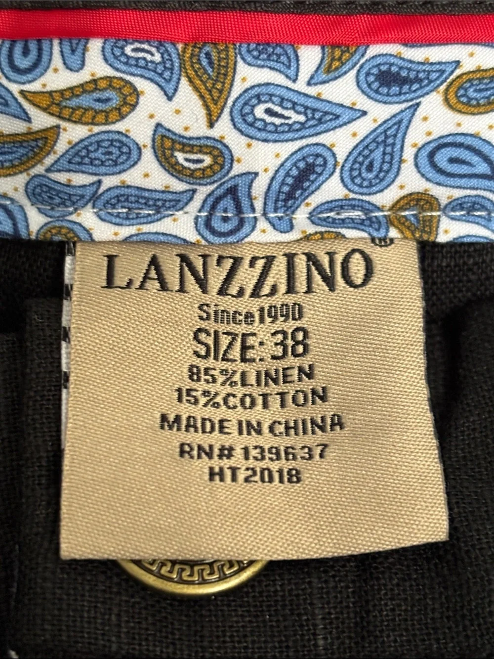 New NWT LANZZINO Mens Black Linen blend Dress Pants Classic Straight Fit Size 38